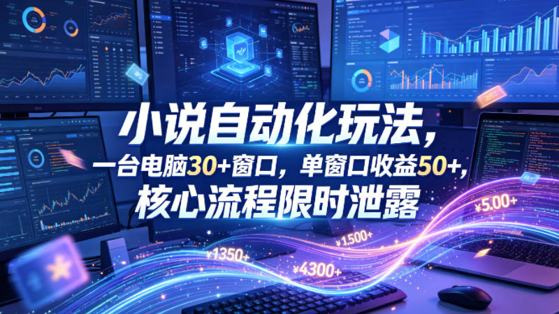 小说挂G自动化玩法，一台电脑30+窗口，单窗口收益50+，核心流程限时泄露【揭秘】-优优云创网