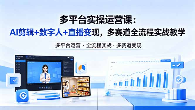 某团队多平台实操运营课-更新26年4月20：AI剪辑+数字人+直播变现，多赛道全流程实战教学-优优云创网