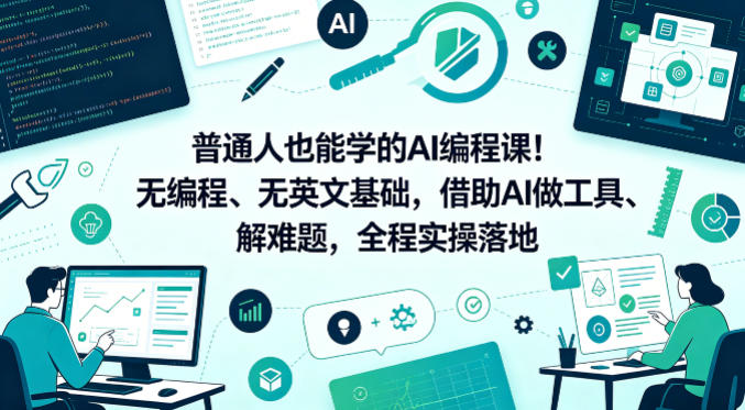 普通人也能学的AI编程课！无编程、无英文基础，借助AI做工具、解难题，全程实操落地-优优云创网