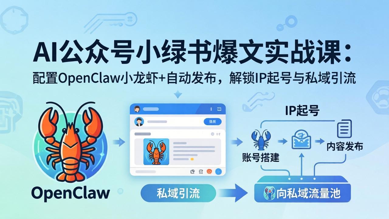 AI公众号小绿书变现实战课：小绿书爆文写作+OpenClaw自动发布，解锁IP起号与私域引流-优优云创网