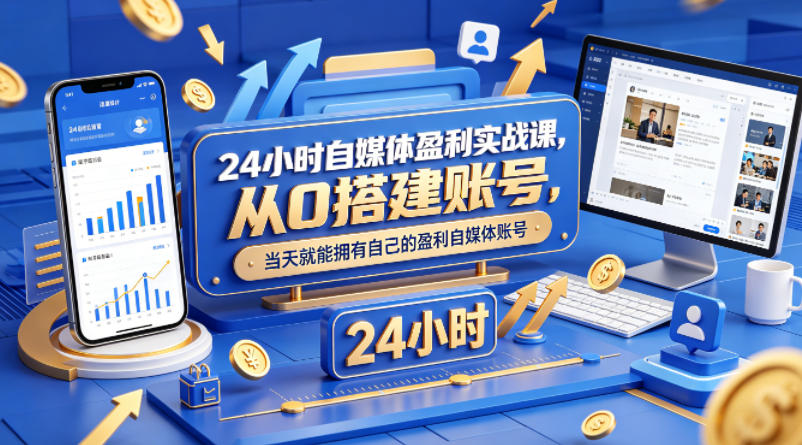24小时自媒体盈利实战课，从0搭建账号，当天就能拥有自己的盈利自媒体账号-优优云创网