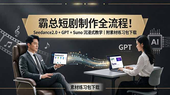霸总短剧制作全流程！Seedance2.0 + GPT + Suno 沉浸式教学｜附素材练习包下载-优优云创网