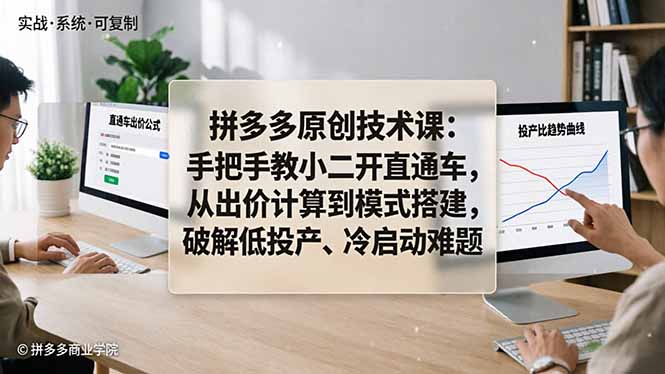拼多多原创技术课：手把手教小二开直通车，从出价计算到模式搭建，破解低投产、冷启动难题-优优云创网