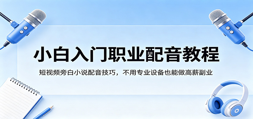 小白入门职业配音教程，短视频旁白小说配音技巧，不用专业设备也能做高薪副业-优优云创网