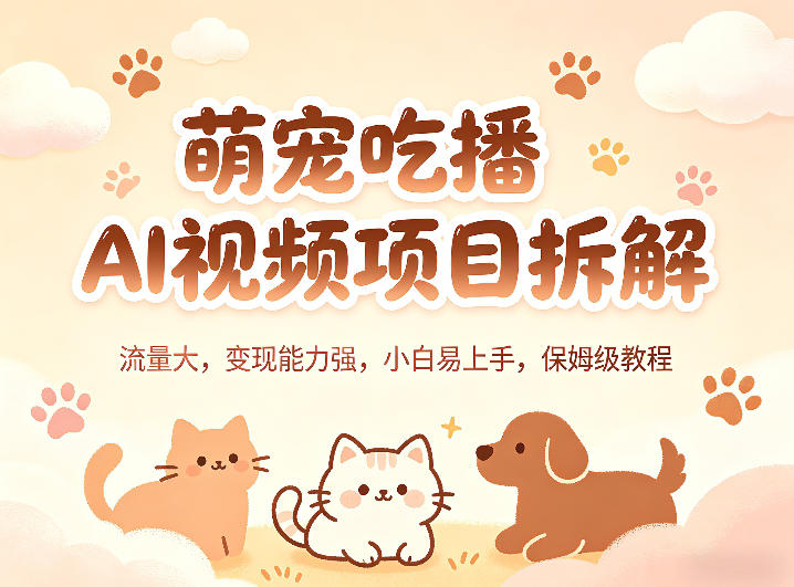 萌宠吃播AI视频项目拆解，流量大，变现能力强，小白易上手，保姆级教程-优优云创网