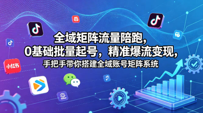全域矩阵流量陪跑，0基础批量起号，精准爆流变现，手把手带你搭建全域账号矩阵系统-优优云创网