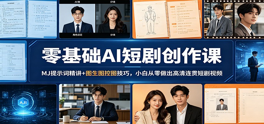 零基础AI短剧创作课：MJ提示词精讲+图生图控图技巧，小白从零做出高清连贯短剧视频-优优云创网