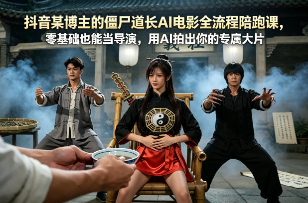 抖音某博主的僵尸道长AI电影全流程陪跑课，零基础也能当导演，用AI拍出你的专属大片-优优云创网