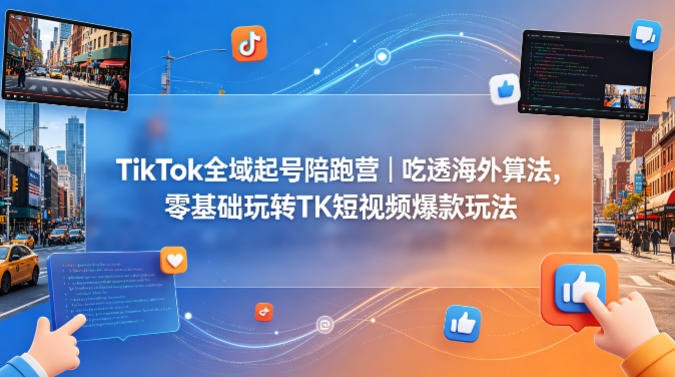 TikTok全域起号陪跑营｜吃透海外算法，零基础玩转TK短视频爆款玩法-优优云创网
