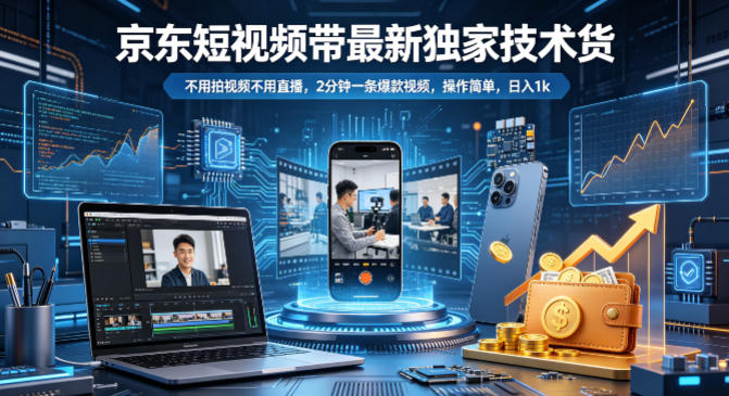 京东短视频带货最新独家技术，不用拍视频不用直播，2分钟一条爆款视频，操作简单，日入1k+【揭秘】-优优云创网