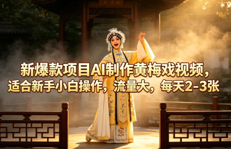 新爆款项目AI制作黄梅戏视频，适合新手小白操作，流量大，每天2-3张-优优云创网