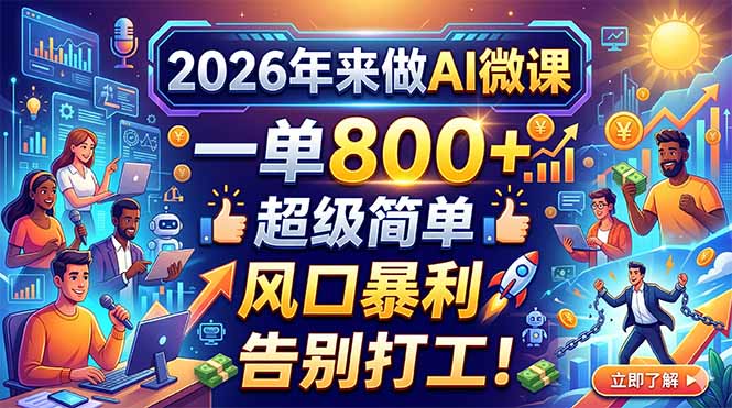 2026年来做AI微课，一单800+，超级简单，风口暴利，告别打工！-优优云创网