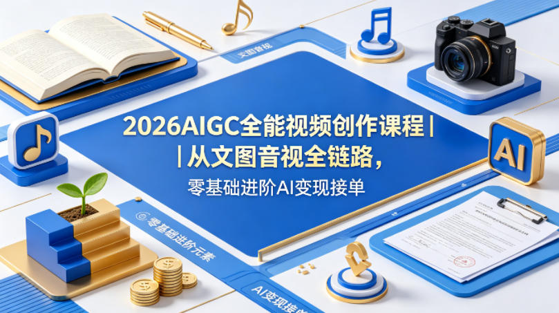2026AIGC全能视频创作课程｜从文图音视全链路，零基础进阶AI变现接单-优优云创网