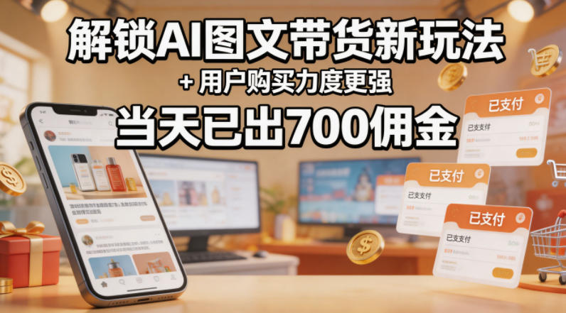 解锁ai图文带货新玩法+用户购买力度更强，当天已出700佣金，详细拆解-优优云创网