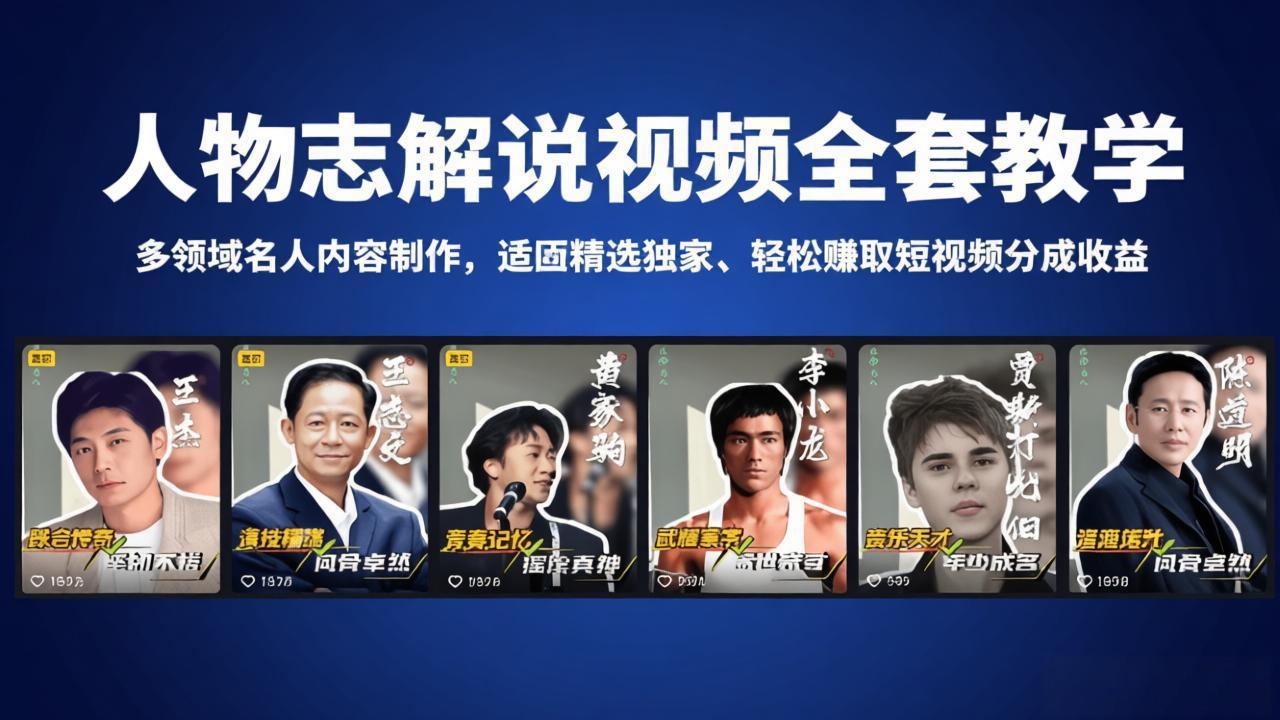 人物志解说视频全套教学，多领域名人内容制作，适配精选独家，轻松赚取短视频分成收益-优优云创网