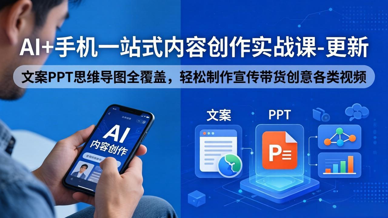 AI+手机一站式内容创作实战课-更新，文案PPT思维导图全覆盖，轻松制作宣传带货创意各类视频-优优云创网