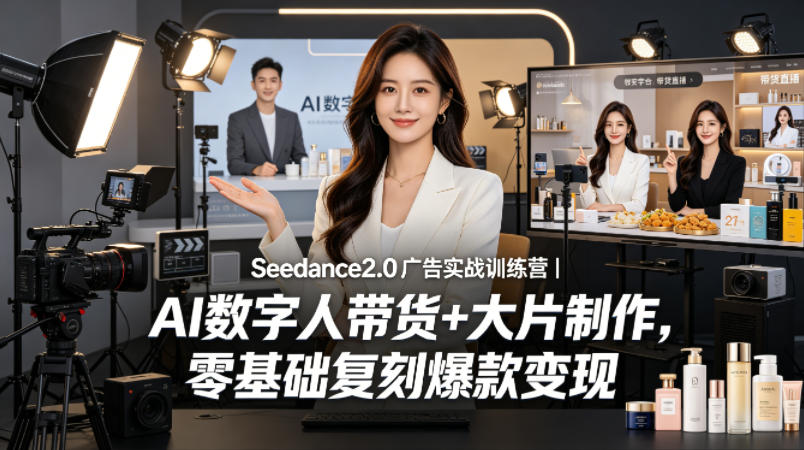 Seedance2.0广告实战训练营｜AI数字人带货+大片制作，零基础复刻爆款变现-优优云创网
