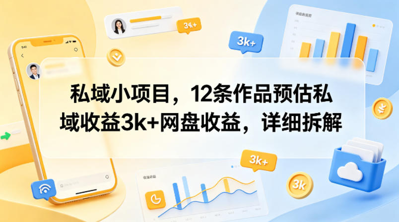 私域小项目，12条作品预估私域收益3k+网盘收益，详细拆解-优优云创网