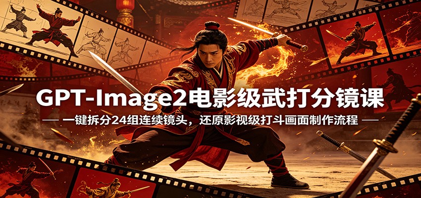 GPT-Image2电影级武打分镜课：一键拆分24组连续镜头，还原影视级打斗画面制作流程-优优云创网