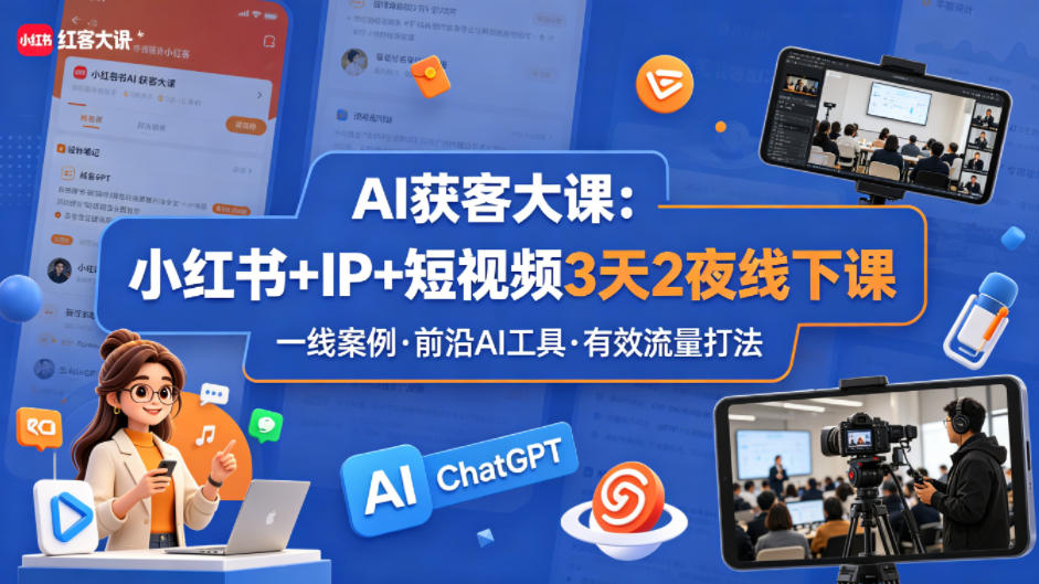 AI获客大课小红书+IP+短视频3天2夜线下课，用最真实的一线案例，最前沿的AI工具，最有效的流量打法-优优云创网