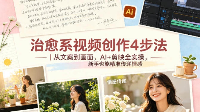 治愈系视频创作4步法｜从文案到画面，AI+剪映全实操，新手也能精准传递情感-优优云创网