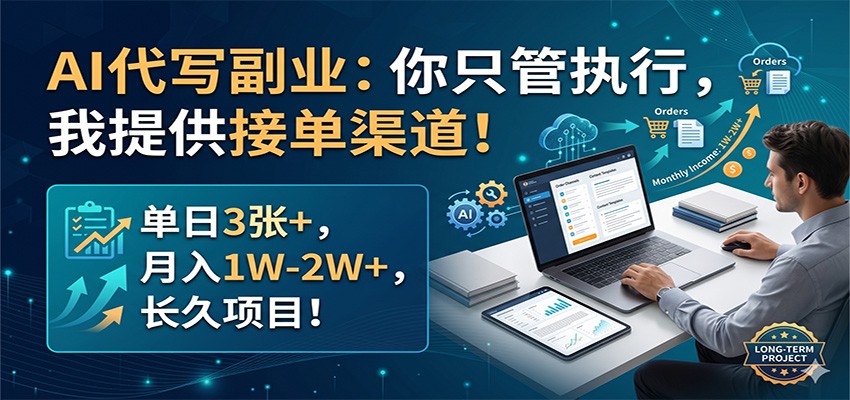 AI代写副业：你只管执行，我提供接单渠道！单日3张+，月入1W-2W+，长久项目-优优云创网