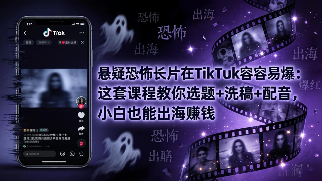 悬疑恐怖长片在TikTok最容易爆：这套课程教你选题+洗稿+配音，小白也能出海赚钱-优优云创网