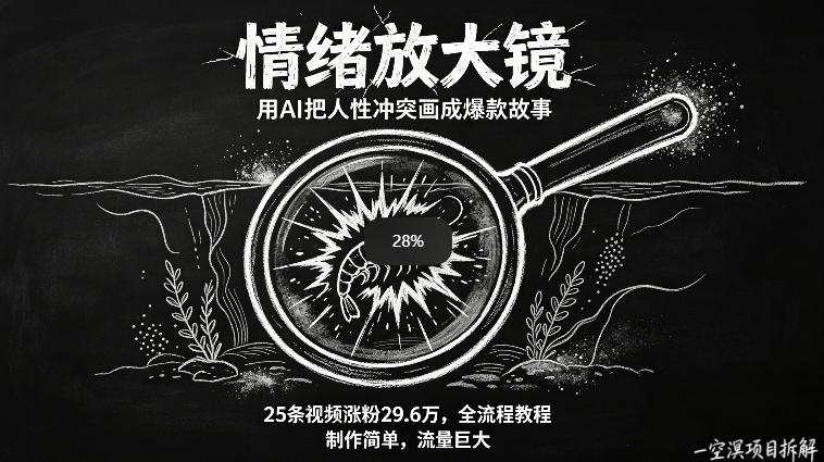 AI制作“情绪放大镜“视频，25条视频涨粉29.6W粉，流量巨大，制作简单，全流程教程-优优云创网