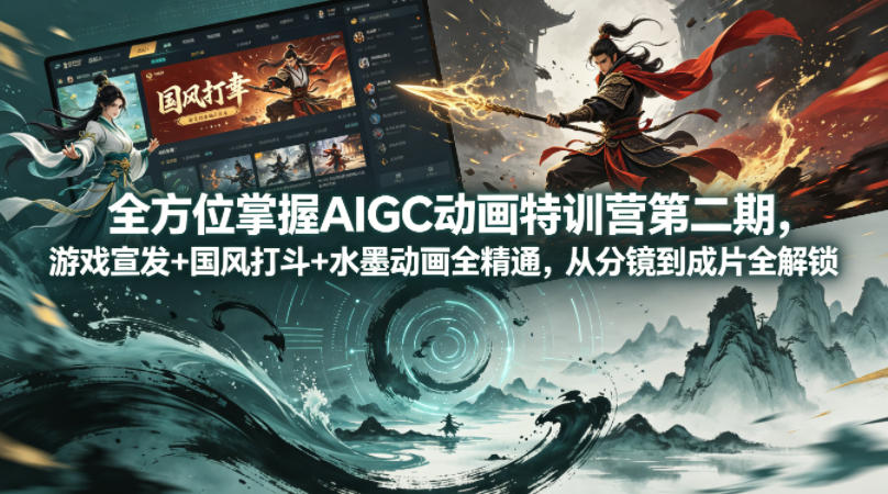 全方位掌握AIGC动画特训营第二期，游戏宣发+国风打斗+水墨动画全精通，从分镜到成片全解锁-优优云创网
