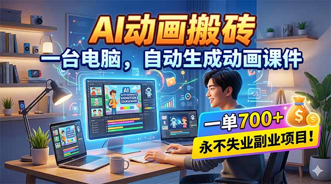 AI动画搬砖，一台电脑，自动生成动画课件，一单800+ 永不失业副业项目！-优优云创网