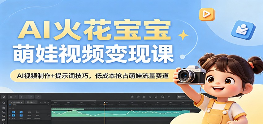 AI火花宝宝萌娃视频变现课：AI视频制作+提示词技巧，低成本抢占萌娃流量赛道-优优云创网