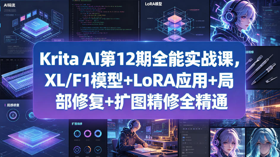 Krita AI第12期全能实战课，XL/F1模型+LoRA应用+局部修复+扩图精修全精通-优优云创网