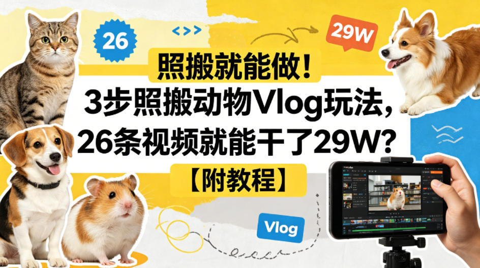 照搬就能做！3步照搬动物Vlog玩法，26条视频就能干了29W？【附教程】【赠coze一键生成工作流】-优优云创网