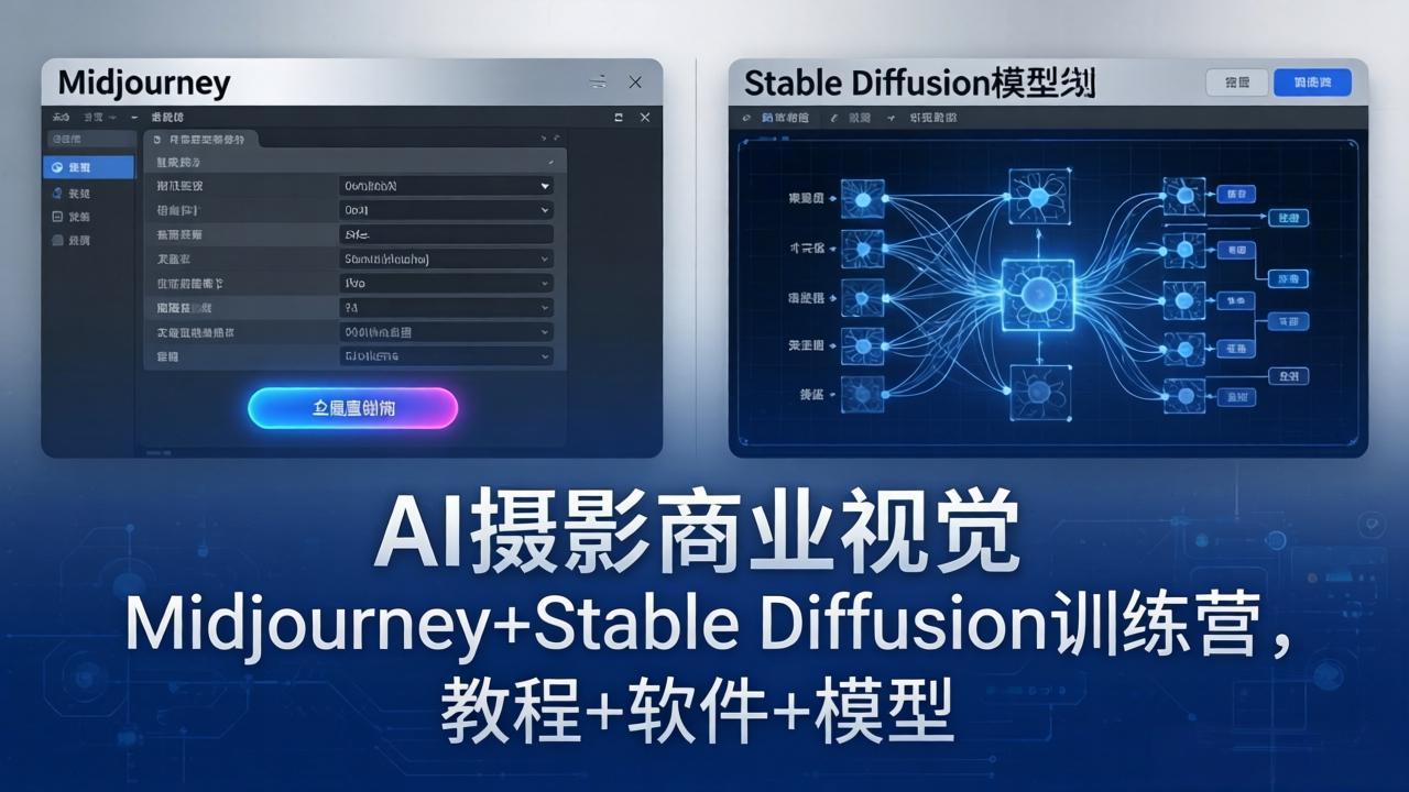 AI摄影商业视觉Midjourney+Stable Diffusion训练营，教程+软件+模型-优优云创网
