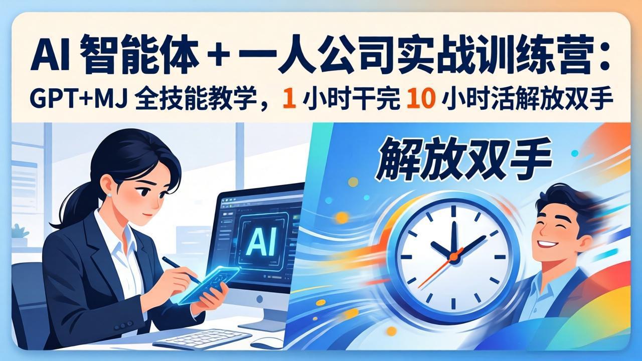 AI 智能体 + 一人公司实战训练营:GPT+MJ 全技能教学,1 小时干完 10 小时活解放双手-副业吧