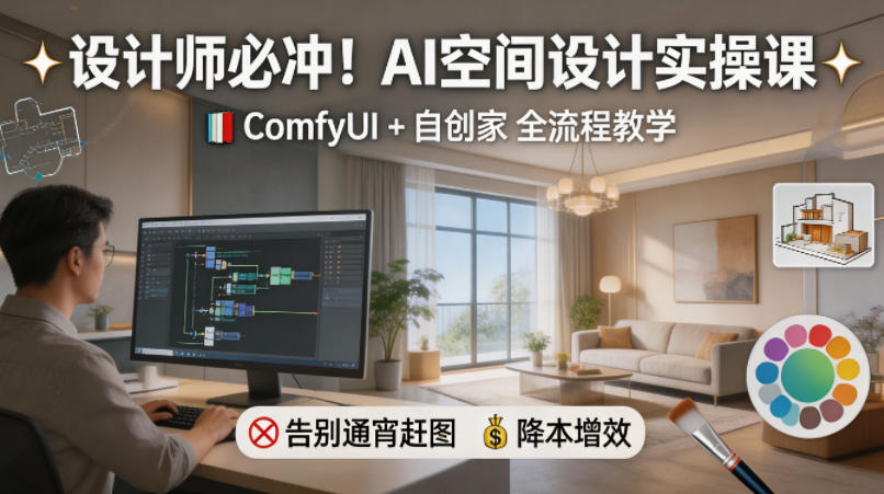 设计师必冲！AI空间设计实操课，ComfyUI+自创家全教学，告别通宵赶图，降本增效-优优云创网