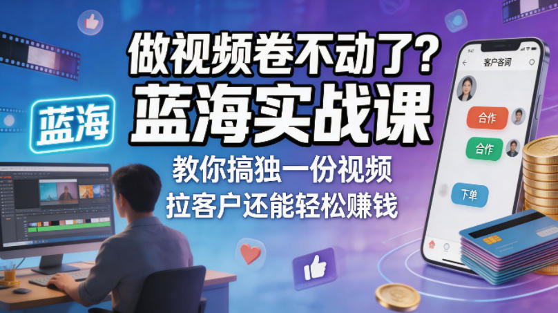 做视频卷不动了？蓝海实战课教你搞独一份视频，拉客户还能轻松賺钱！【原创双语字幕】-优优云创网