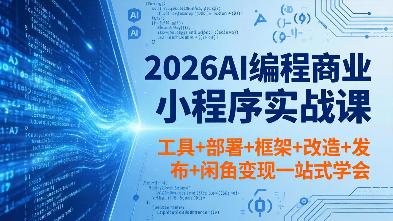 2026AI编程商业小程序实战课，工具+部署+框架+改造+发布+闲鱼变现一站式学会-优优云创网