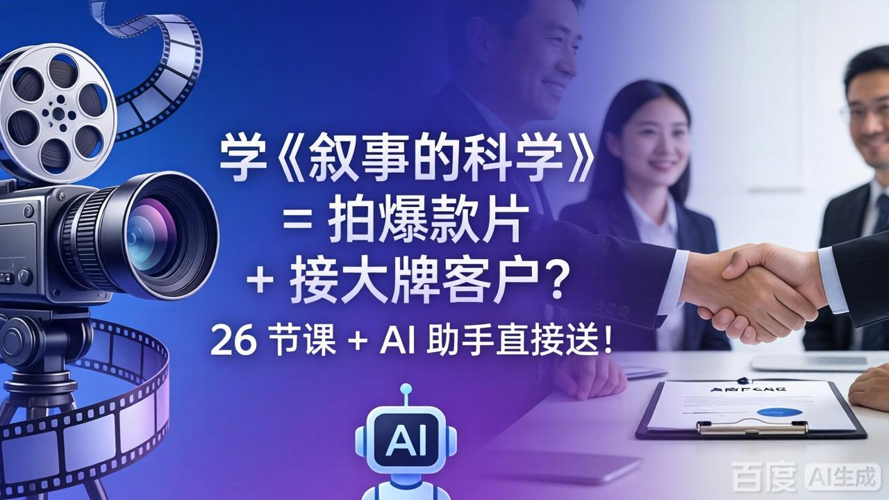 学《叙事的科学》= 拍爆款片 + 接大牌客户？26 节课 + AI 助手直接送！-优优云创网