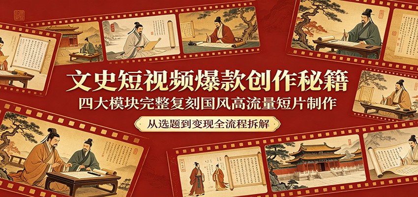文史短视频爆款创作秘籍：四大模块完整复刻国风高流量短片制作-优优云创网