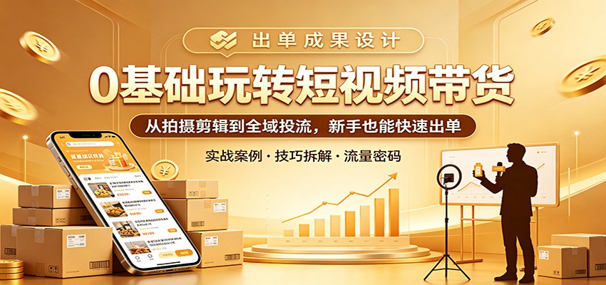 0基础玩转短视频带货：从拍摄剪辑到全域投流，新手也能快速出单-优优云创网