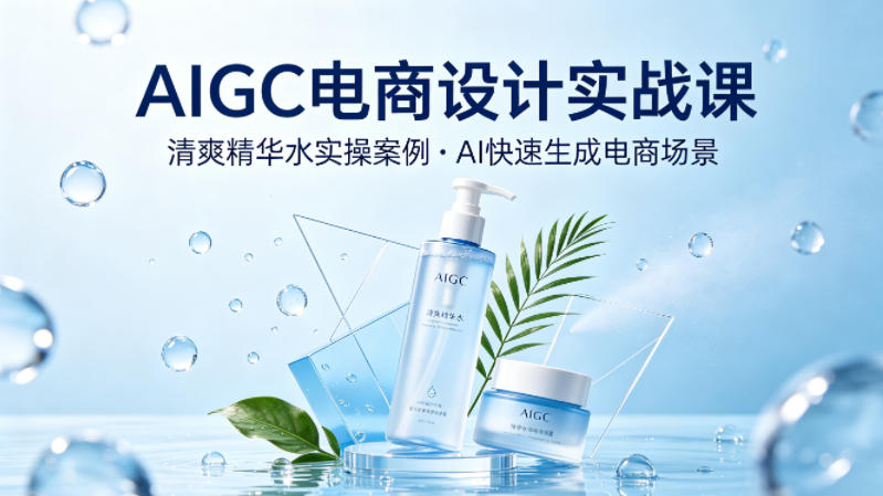AIGC电商设计实战课，以清爽精华水为实操案例，教你用AI快速生成电商场景-优优云创网