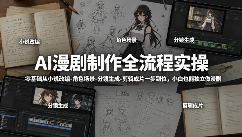 AI漫剧制作全流程实操，零基础从小说改编-角色场景-分镜生成-剪辑成片一步到位，小白也能独立做漫剧-优优云创网