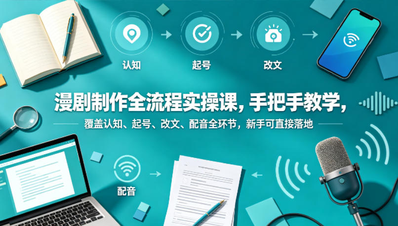 漫剧制作全流程实操课，手把手教学，覆盖认知、起号、改文、配音全环节，新手可直接落地-优优云创网