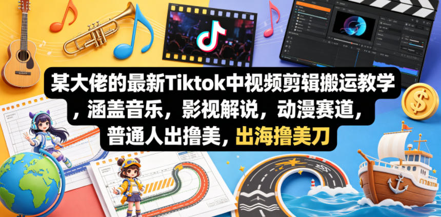 某大佬的最新Tiktok中视频剪辑搬运教学，涵盖音乐，影视解说，动漫赛道，普通人出海撸美刀-优优云创网