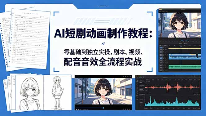 AI短剧动画制作教程：零基础到独立实操，剧本、视频、配音音效全流程实战-优优云创网