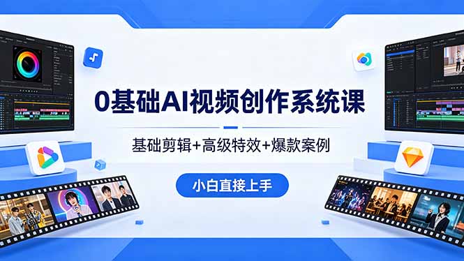 0基础AI视频创作系统课，基础剪辑+高级特效+爆款案例，小白直接上手-优优云创网