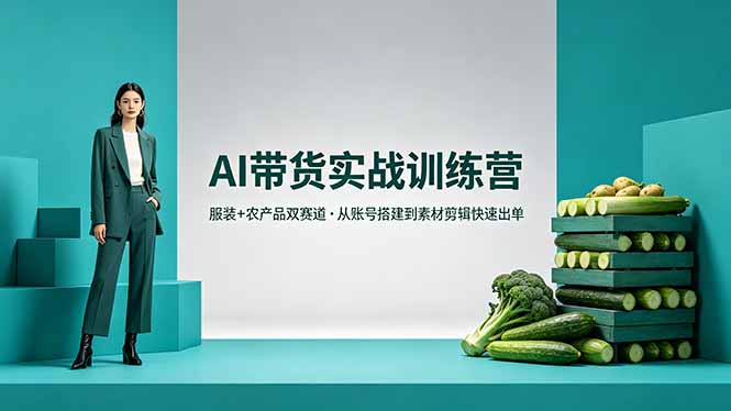 AI带货实战训练营，服装+农产品双赛道，从账号搭建到素材剪辑快速出单-优优云创网