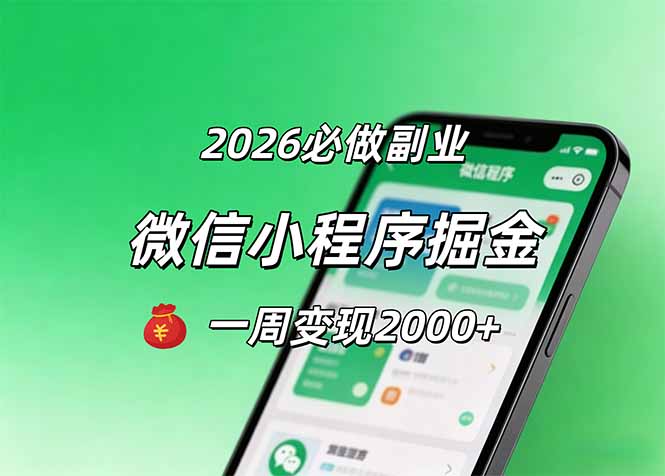 2026微信小程序掘金，简单好上手，一周变现2000+-优优云创网