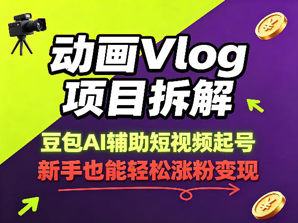 动画Vlog项目拆解，豆包AI辅助短视频起号，新手也能轻松涨粉，43条作品涨粉8.3W-优优云创网